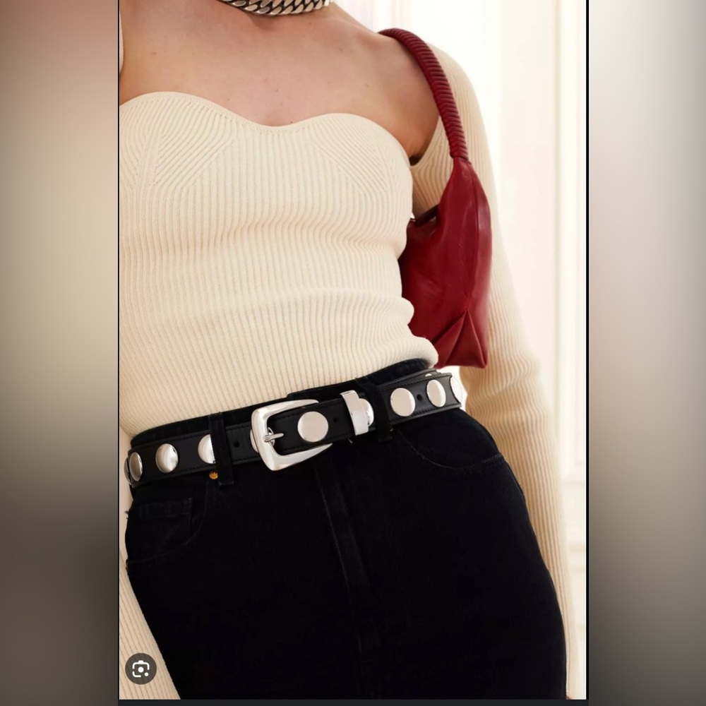 Khaite Benny Studded Silver Black Leather Belt NWT and dust bag